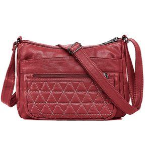 Red Faux Leather Multi-Pocket Crossbody Bag